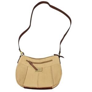 Tignanello Hobo Crossbody Bag Purse Pebbled Leather Beige